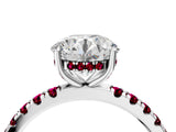 White gold Round Cut Diamond Pave Band Solitaire Ring with Round with Garnet side stone and Prong Setting_21