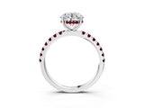 White gold Round Cut Diamond Pave Band Solitaire Ring with Round with Garnet side stone and Prong Setting_27