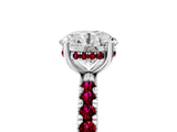 White gold Round Cut Diamond Pave Band Solitaire Ring with Round with Garnet side stone and Prong Setting_29