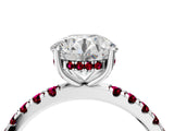 White gold Round Cut Diamond Pave Band Solitaire Ring with Round with Garnet side stone and Prong Setting_4