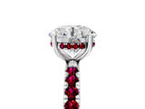 White gold Round Cut Diamond Pave Band Solitaire Ring with Round with Garnet side stone and Prong Setting_5
