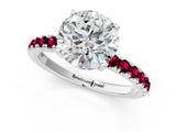White gold Round Cut Diamond Pave Band Solitaire Ring with Round with Garnet side stone and Prong Setting_7