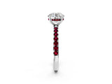 White gold Round Cut Diamond Pave Band Solitaire Ring with Round with Garnet side stone and Prong Setting_8