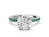 White gold Round Cut Diamond Pave Band Solitaire Ring with Round with Green Sapphire side stone and Prong Setting_12