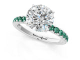 White gold Round Cut Diamond Pave Band Solitaire Ring with Round with Green Sapphire side stone and Prong Setting_13