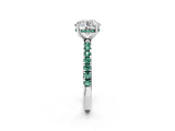 White gold Round Cut Diamond Pave Band Solitaire Ring with Round with Green Sapphire side stone and Prong Setting_14