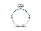 White gold Round Cut Diamond Pave Band Solitaire Ring with Round with Green Sapphire side stone and Prong Setting_15