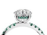 White gold Round Cut Diamond Pave Band Solitaire Ring with Round with Green Sapphire side stone and Prong Setting_16