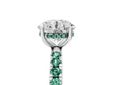 White gold Round Cut Diamond Pave Band Solitaire Ring with Round with Green Sapphire side stone and Prong Setting_17