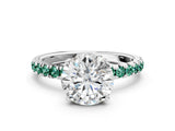 White gold Round Cut Diamond Pave Band Solitaire Ring with Round with Green Sapphire side stone and Prong Setting_96