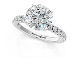 White gold Round Cut Diamond Pave Band Solitaire Ring with Round with Moissanite side stone and Prong Setting_10