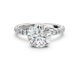 White gold Round Cut Diamond Pave Band Solitaire Ring with Round with Moissanite side stone and Prong Setting_12