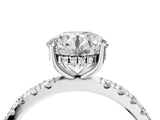 White gold Round Cut Diamond Pave Band Solitaire Ring with Round with Moissanite side stone and Prong Setting_13
