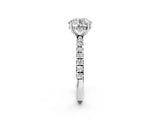 White gold Round Cut Diamond Pave Band Solitaire Ring with Round with Moissanite side stone and Prong Setting_14