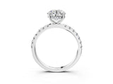White gold Round Cut Diamond Pave Band Solitaire Ring with Round with Moissanite side stone and Prong Setting_15