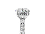 White gold Round Cut Diamond Pave Band Solitaire Ring with Round with Moissanite side stone and Prong Setting_17