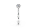 White gold Round Cut Diamond Pave Band Solitaire Ring with Round with Moissanite side stone and Prong Setting_2