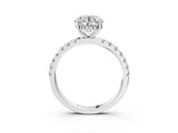 White gold Round Cut Diamond Pave Band Solitaire Ring with Round with Moissanite side stone and Prong Setting_3