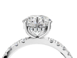 White gold Round Cut Diamond Pave Band Solitaire Ring with Round with Moissanite side stone and Prong Setting_4