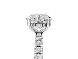 White gold Round Cut Diamond Pave Band Solitaire Ring with Round with Moissanite side stone and Prong Setting_5