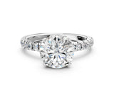 White gold Round Cut Diamond Pave Band Solitaire Ring with Round with Moissanite side stone and Prong Setting_90