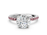 White gold Round Cut Diamond Pave Band Solitaire Ring with Round with Morganite side stone and Prong Setting