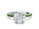 White gold Round Cut Diamond Pave Band Solitaire Ring with Round with Peridot side stone and Prong Setting