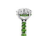 White gold Round Cut Diamond Pave Band Solitaire Ring with Round with Peridot side stone and Prong Setting_11