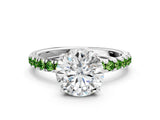 White gold Round Cut Diamond Pave Band Solitaire Ring with Round with Peridot side stone and Prong Setting_138