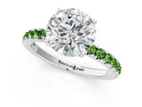 White gold Round Cut Diamond Pave Band Solitaire Ring with Round with Peridot side stone and Prong Setting_1