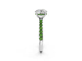 White gold Round Cut Diamond Pave Band Solitaire Ring with Round with Peridot side stone and Prong Setting_2