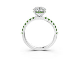 White gold Round Cut Diamond Pave Band Solitaire Ring with Round with Peridot side stone and Prong Setting_3