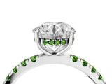 White gold Round Cut Diamond Pave Band Solitaire Ring with Round with Peridot side stone and Prong Setting_4