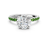 White gold Round Cut Diamond Pave Band Solitaire Ring with Round with Peridot side stone and Prong Setting_6