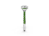 White gold Round Cut Diamond Pave Band Solitaire Ring with Round with Peridot side stone and Prong Setting_8