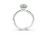 White gold Round Cut Diamond Pave Band Solitaire Ring with Round with Peridot side stone and Prong Setting_9