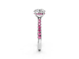 White gold Round Cut Diamond Pave Band Solitaire Ring with Round with Pink Sapphire side stone and Prong Setting_2