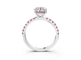 White gold Round Cut Diamond Pave Band Solitaire Ring with Round with Pink Sapphire side stone and Prong Setting_3