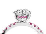 White gold Round Cut Diamond Pave Band Solitaire Ring with Round with Pink Sapphire side stone and Prong Setting_4