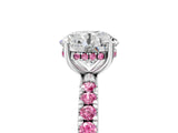 White gold Round Cut Diamond Pave Band Solitaire Ring with Round with Pink Sapphire side stone and Prong Setting_5