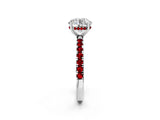 White gold Round Cut Diamond Pave Band Solitaire Ring with Round with Ruby side stone and Prong Setting_2