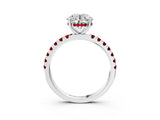 White gold Round Cut Diamond Pave Band Solitaire Ring with Round with Ruby side stone and Prong Setting_3