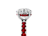 White gold Round Cut Diamond Pave Band Solitaire Ring with Round with Ruby side stone and Prong Setting_5