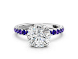 White gold Round Cut Diamond Pave Band Solitaire Ring with Round with Tanzanite side stone and Prong Setting_45