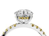 White gold Round Cut Diamond Pave Band Solitaire Ring with Round with Yellow Sapphire side stone and Prong Setting_10