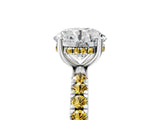 White gold Round Cut Diamond Pave Band Solitaire Ring with Round with Yellow Sapphire side stone and Prong Setting_11