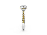 White gold Round Cut Diamond Pave Band Solitaire Ring with Round with Yellow Sapphire side stone and Prong Setting_13