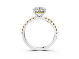 White gold Round Cut Diamond Pave Band Solitaire Ring with Round with Yellow Sapphire side stone and Prong Setting_14