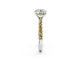 White gold Round Cut Diamond Pave Band Solitaire Ring with Round with Yellow Sapphire side stone and Prong Setting_2