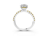 White gold Round Cut Diamond Pave Band Solitaire Ring with Round with Yellow Sapphire side stone and Prong Setting_3